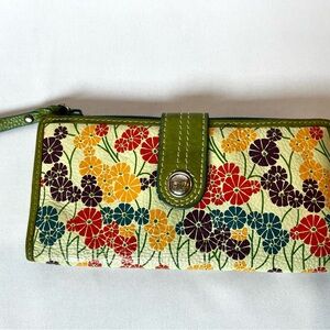 Fossil Floral Leather Wallet Green Multicolor Organizer
